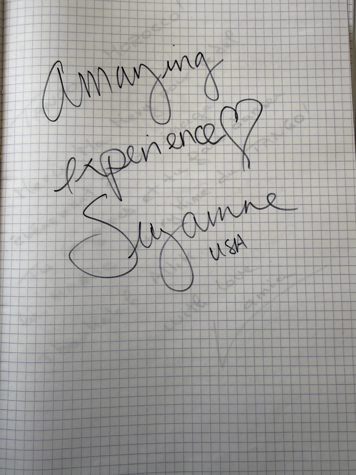Souvenir manuscrit d'une participante venue des États-Unis