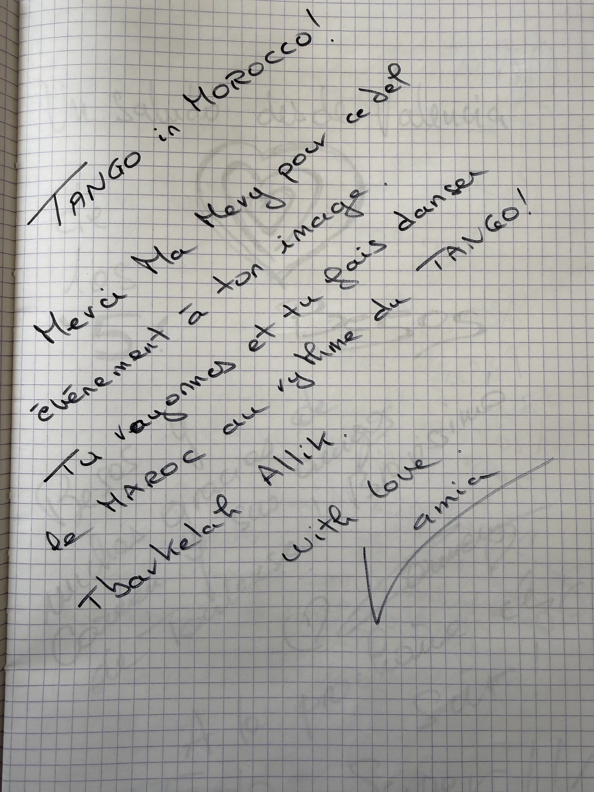 Avis manuscrit sur l'expérience TangoToMorocco