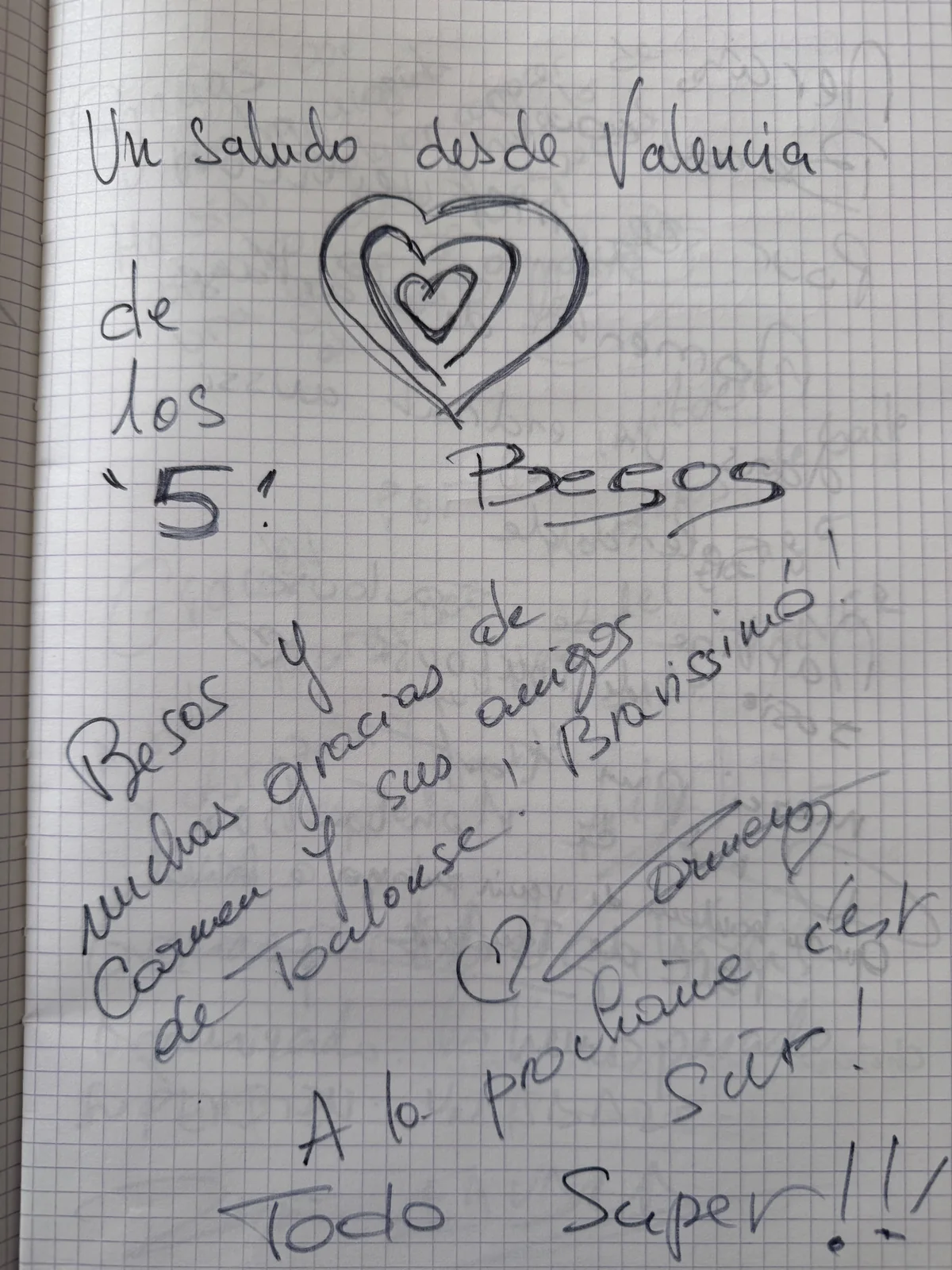 Message manuscrit de participants venus de Toulouse