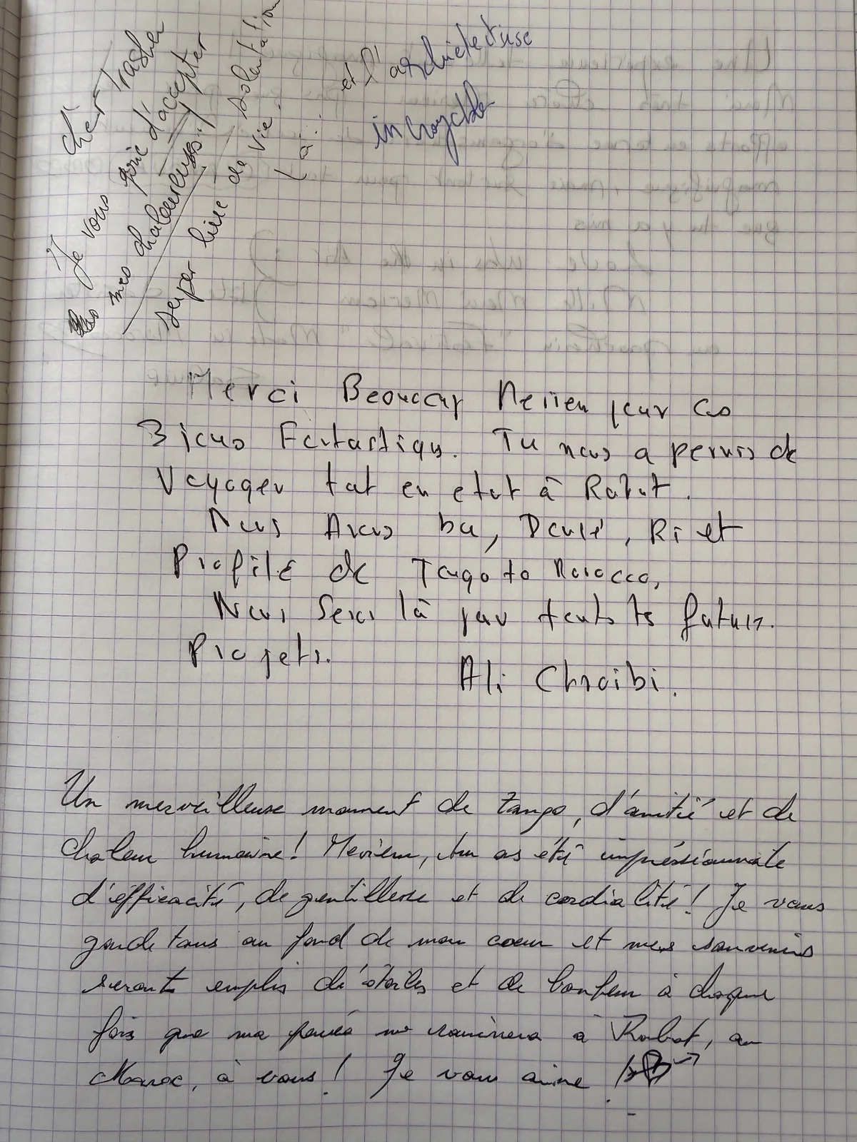 Témoignages manuscrits sur un moment de tango et de chaleur humaine